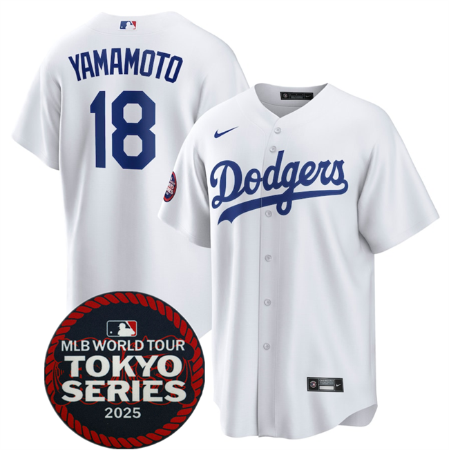 Men's White Los Angeles Dodgers #18 Yoshinobu Yamamoto 2025 World Tour: Tokyo Series Home Stitched Baseball Jersey